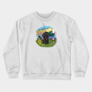 A Scenic Meadow With a Fluffy Black Toy Poodle Crewneck Sweatshirt